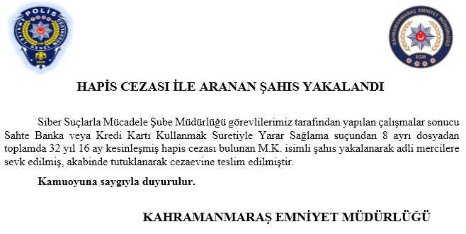 HAPİS CEZASI İLE ARANAN ŞAHIS YAKALANDI (30.05.2025)